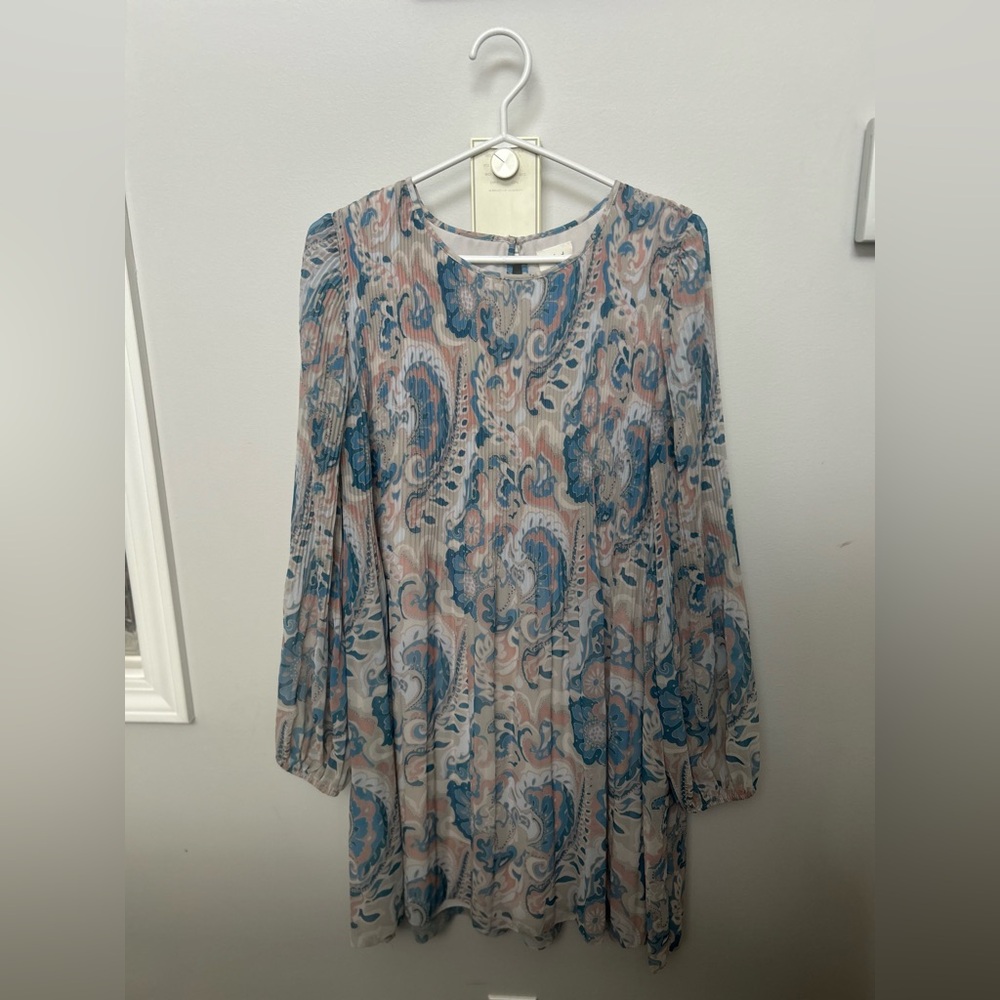 Aritzia Wilfred Blue Paisley daydreamer mini long Sleeve Dress